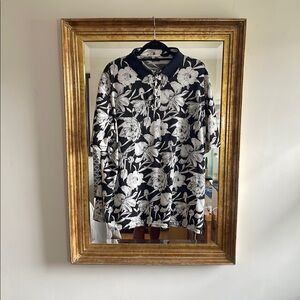 Floral Black and White Polo Shirt